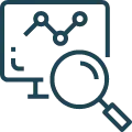 Icon with a green TV screen and a magnifying glass.