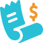 A stylized blue receipt with a dollar sign in orange.