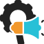 Icon of a megaphone and gear, symbolizing marketing automation.