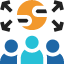 Team collaboration with resource sharing icon.